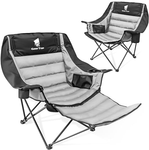 GEERTOP Campingstol med Avtagbar Fotpall, Den Bekväma Extrastora Vikbara Campingstolen med Dryckeshållare, Extremt Robust Konstruktion med 200 kg Bärkraft för Camping, Trädgård, Strand