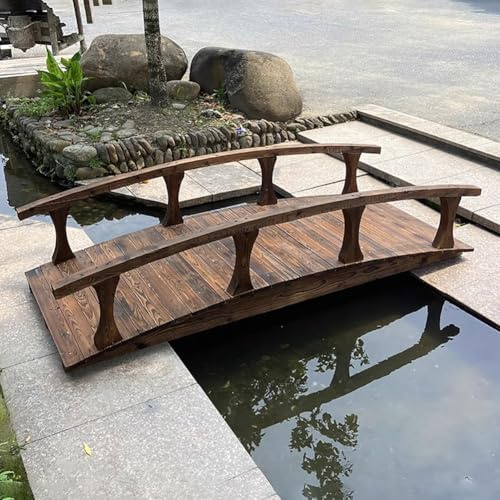 TT-YEC Puente De Jardín De Madera Rústica Versátil, Puente De Arco De Madera Japonés Clásico, Puente De Paisaje De Estanque Decorativo Colorido con Vallas Laterales Dobles,L180×w80×h48cm