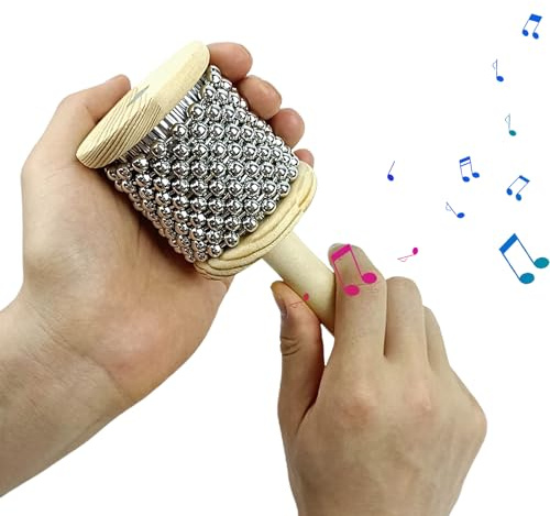 Instrumento De Percusión Manual - Instrumento Agitador Pequeño Con Cadena De Cuentas | De Mano Con Mango De Madera | Coctelera Cilíndrica Para Aula De Banda | Percusión Para La Educación