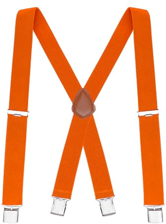 Buyless Fashion Suspenders for Men - 48 Elastic Adjustable Straps 1 1/4 - X Back - 5114-Orange