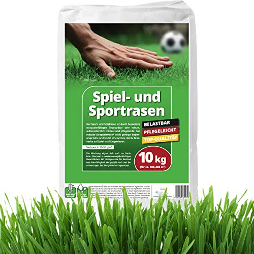 2x10 kg = 20 kg Rasensamen Sport und Spiel schnellkeimend 800m² robust tiefgrün, ideal für Neuansaat und Nachsaat, Rasensaat Grassamen, Made in Germany