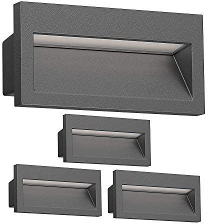 ledscom.de 4 Stück LED Wandeinbauleuchte NOLA, Downlight für außen, IP54, anthrazit matt, 140 x 70mm, warmweiß