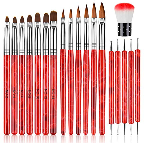 TOROKOM - Juego de 19 brochas de uñas acrílicas para uñas de gel UV, juego de pinceles de uñas 3D para decoración de uñas, cepillo para pintura de uñas, pincel para quitar polvo para salón de uñas