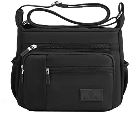 Wafybsre Borsa a tracolla casual per donna, borse a tracolla multitasche Borse in nylon impermeabile (Nero)