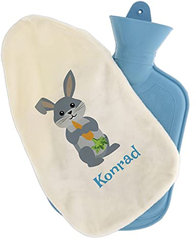 stempel-fabrik – Wärmflasche mit personalisierbarem Bezug – Hase – kuscheliger Wärmflaschenbezug mit Wunschtext wie Namen individuell gestalten – Geschenkidee für Kinder & Erwachsene (800 ml)