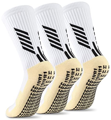 WACCET 3 Paia Calzini da Calcio Antiscivolo, Calzini Sportivi Anti-vesciche Traspirante Elastico Calzini da Trekking Calzettoni da Calcio Basket per Uomo, Donna, Bambino (Bianco,L -3 Paia)