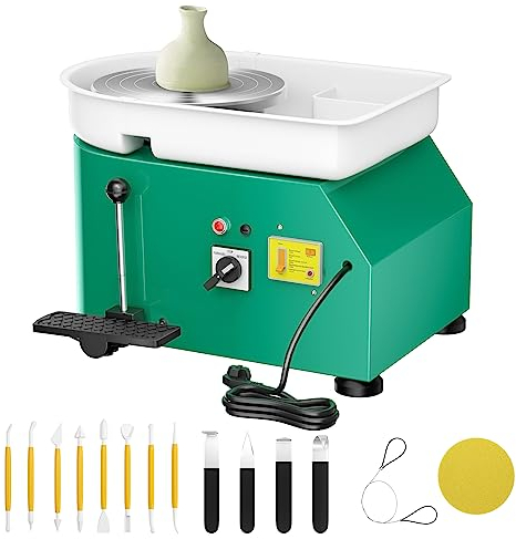 Kotsy Töpferscheibe Elektrisch Groß 350W,Töpferscheibe Elektrisch Profi mit 25CM Plattenteller,Trehscheibe Töpfern mit Töpferwerkzeugen, für Erwachsene,DIY,Töpferanfänger,Töpferstudio (Grün)