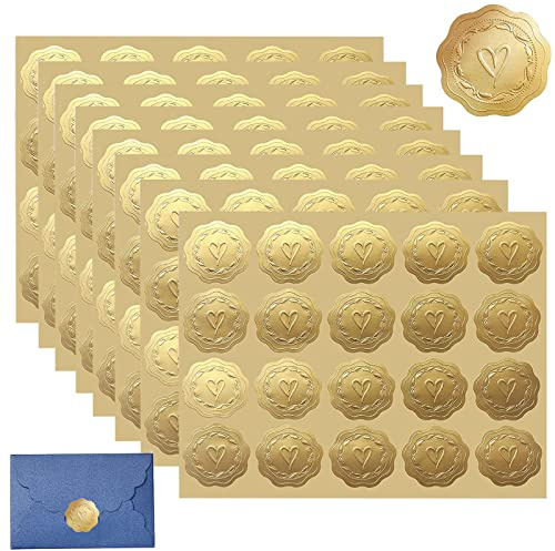Yoezuo 160 Piezas Pegatinas Doradas de Sellos de Sobre 3,4cm Redondas Pegatinas Autoadhesiva para Sellar Sobres para Invitaciones de Boda Manualidades