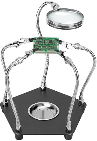 Dritte Hand Löten, Löt-Leiterplattenhalter-Werkzeug mit 3X Lupe, 4 Arms Helfende Dritte Hand Löten Leiterplattenhalter Werkzeug, Perfekte Unterstützung für Präzisionsarbeit und Modellbau