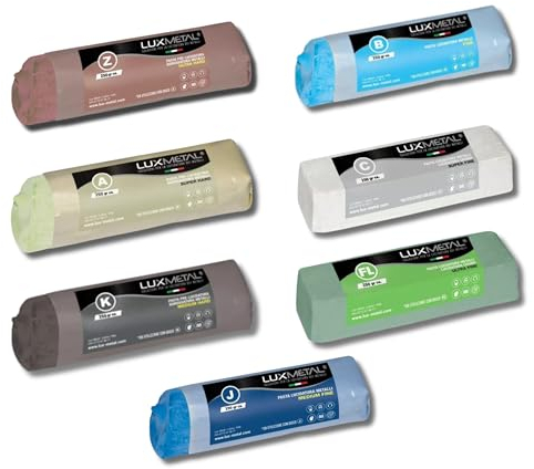 Lux Metal Kit 7 Pasta Abrasiva Pulidora 250 gr A-B-C-Z-K-J-FL Set Pulido Acero Inoxidable Sólido Para Pulir Metales Espejo Aluminio Pulido Cromado Madera Plexiglás Mármol Latón Cobre Plástico