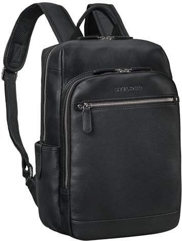 STILORD 'Yuki' Lederrucksack Herren Business Vintage Rucksack für 13,3 Zoll MacBook Laptoprucksack Moderner Daypack für Uni Arbeit Office Echt-Leder, mittel-groß, Farbe:schwarz