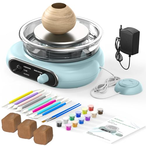 Alldeer Mini Pottery Wheel Kit – 10 cm elektrisk skivspelare mini keramikmaskin med 8 keramikformningsverktyg, pysselset för barn, tonåringar och vuxna