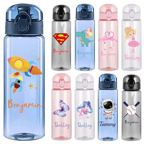 YanNanKe Personalisierte Kunststoff-Wasserflaschen mit Namen Logo 750ml Benutzerdefinierte Auslaufsichere Wasserflaschen mit Griff für Mädchen jungen Schule Sport Reisen