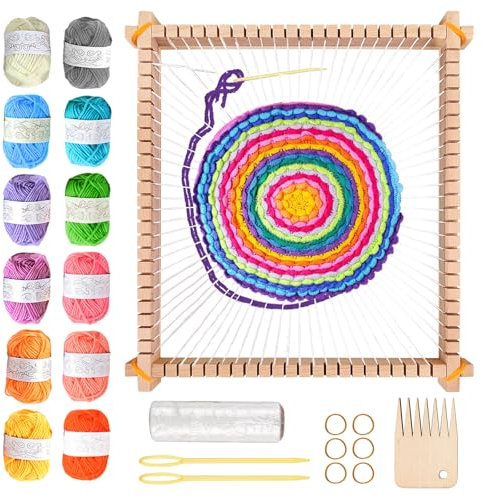 SUNOYA Webrahmen 28 X 25 cm - Für Erwachsene Und Kinder - Mit 12 Farben DIY Handgemachtes Garn, Nadel, Webkamm, Schiffchen - Für Anfänger Zum Weben Und Gestalten