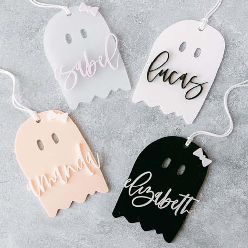 Personalized Halloween Name Tag, Acrylic Name Ghost Tags Basket Marker, Halloween Treat Tags, Gift Tags Halloween, Trick Or Treat Tag