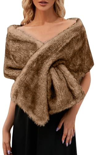 Longra Faux Fur Wrap Shawl Shrug Stole for Women Brides Bridesmaids 1920s Vintage Scarf Women’s Wedding Shawl and Wrap Bridal Stole Neck Warmer Winter Wedding Evening Party One Size