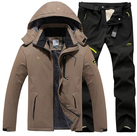 Combinaison de ski pour homme 2 pièces - Combinaison de neige pour homme - 2 pièces - Coupe-vent - Avec capuche - Respirant - Veste softshell - Pantalon de neige - Hiver - Snowboard - Combinaison de