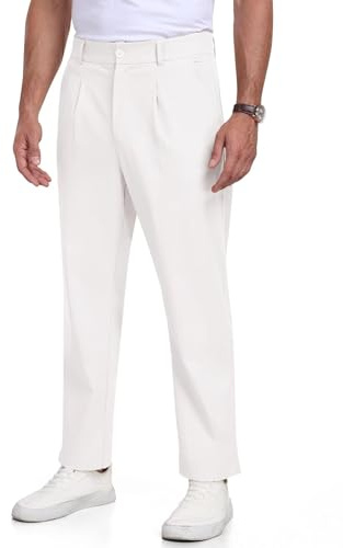 MoFiz Pantalon Lin Homme Pantalon en Lin Casual Pants pour Les Vacances à La Plage Noir S Blanc S