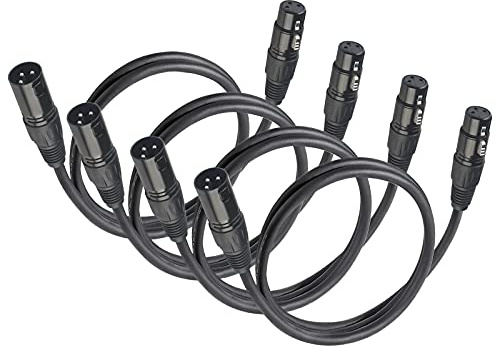 jindaaudio Cavi XLR, cavo DMX da maschio a femmina (confezione da 4), cavo per microfono da 2 m, connettori di prolunga per cavi di luce, connettore a 3 pin per connessione di segnale luci da