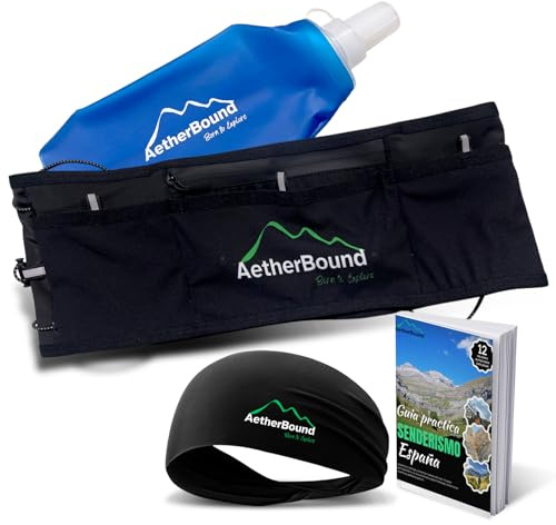 Cinturon de Correr + Soft Flask 500ml + Banda de Sudor + Ebook de Regalo - Running Belt, Riñonera Correr con Porta Bastones –Trail Running Belt Ajustable Ligero y Resistente (L/XL)