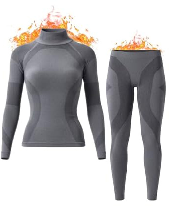 Ensemble de sous-vêtement Thermique Femme Wear Fonctionnel sans Couture PJ Set Entraînement Ski Couche de Base Chaude Temps Froid Yoga Haut Bas, Gris, L