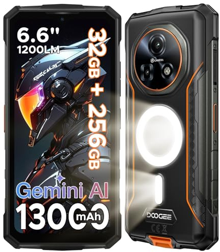DOOGEE Fire 5 Ultra Rugged Smartphone, 32GB+256GB/2TB Telefono Indistruttibile, 1200LM, MTK G81, 13000mAh 6.6 Cellulare Antiurto Android 15, 48MP, Camping Lights/4G Dual SIM/Fingerprint/Face ID/NFC