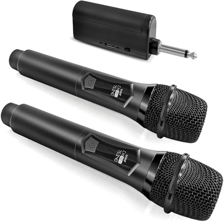 AMFUN Micrófono Inalámbrico, Microfono Inalambrico Karaoke Profesional con Receptor, Microfono Dinámico Recargable, 160ft, Duración de 12 h, para Karaoke, Bodas, DJ, Fiestas, Lglesias