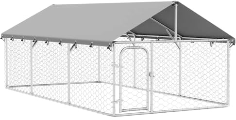 KKHOMEI Gabbia per Cani da Esterno con Tetto Recinto per Cani da Esterno, Sicuro, Box Metallo, 400 x 200 x 150 cm