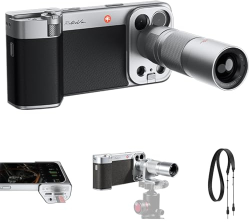 PGYTECH RetroVa Set de Regalo Todo en Uno para iPhone 17 Pro, con Teleobjetivo 2.35x, Funda de Teléfono Vintage, Empuñadura Bluetooth, Ranura MicroSD, Rosca 1/4-20, Soporte para Trípode y Correa