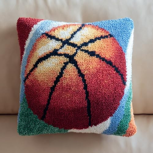 Kitquiver Kit De Cojín De Con Gancho De Pestillo,Baloncesto De Indias Bordado De Alfombras,Patrón De Lona De Ganchillo,Manualidades Para,Adultos Y Principiantes,43 X 43Cm