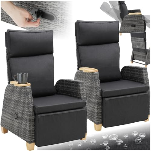 tectake® Fauteuil Rotin et Aluminium, Dossier réglable, Housse Hydrofuge | résistant aux Intempéries et aux UV, Dossier et Repose-pieds réglables, Rembourrage épais, 150 kg Capacité, gris