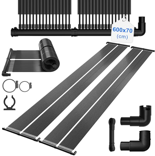 Suusolny Solarkollektor Poolheizung 600x70 cm,EPDM Solarmatte,Mit 32 dünne Schläuche,Erweiterbar,mit 32/38 mm Anschlüssen,für Gartendusche Schwimmbad Kompatibel