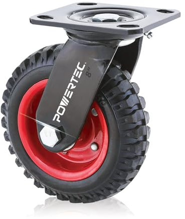 POWERTEC 17051 - Rueda industrial giratoria de alta resistencia, 8 pulgadas, negro, 8 pulgadas