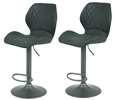 Hela Tische, 2er Set Barhocker Bistrohocker Sonja, Bezug Vintage Anthrazit, Metallfuß Grau, höhenverstellbar mit Lift, drehbar 360°