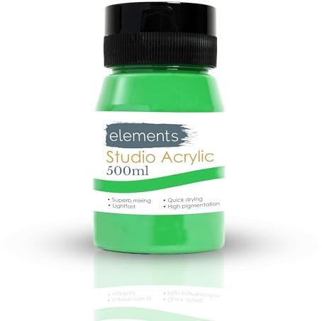 Elements 500ml Acrylic Paint 500 ml Tub - Quick Drying Acrylic Paints with High Pigment and Vibrant Colour Pigment Cadmium Green