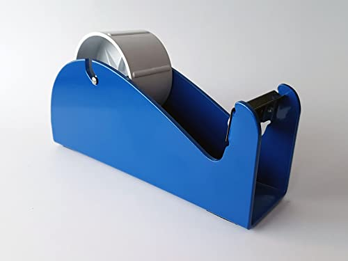 Klebeland Tischabroller Blau für Packband PP, PVC, Papier oder Flachkreppband robuste Metallausführung für 3-Kern (Blau)