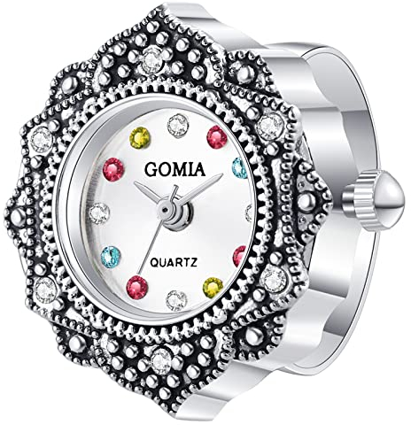 Avaner Ringuhr Fingeruhr mit Modische Eingraviert Diamantgehäuse Rundes Zifferblatt Einstellbar Ring 3ATM Wasserdicht Ring Uhr Finger Uhr ALS GESHCNEKE für Herren Damen