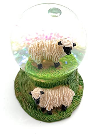 Onwomania Boule à neige en forme de mouton, mufflon, mouton, hauteur 6,5 cm, boule à paillettes, multicolore