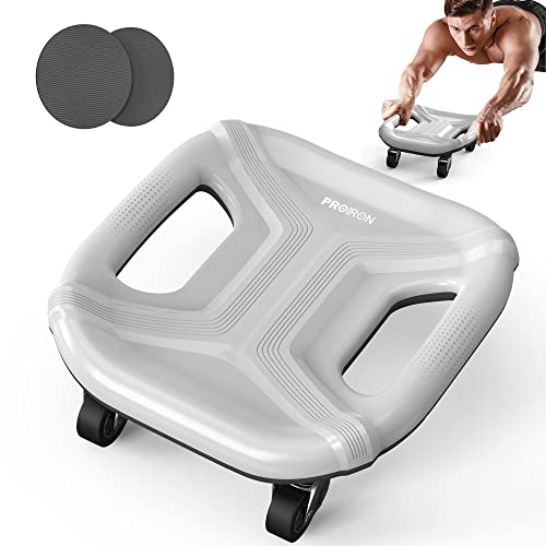 PROIRON Rueda Abdominal, 4 Ruedas Ejercitador Abdominal Placa Deslizante Multifunción, con Alfombrilla para Rodillas, para Ejercicio Abdominales en Casa y Gimnasio, Gris