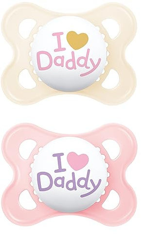 MAM Ciuccio originale in set da 2 pezzi, adatto ai denti, realizzato con materiali sostenibili e rinnovabili, tettarella in silicone MAM SkinSoft, con scatola per ciuccio, 0-6 mesi, rosa/beige chiaro