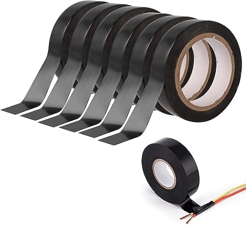 Connextion Cinta Aislante Negra 18mm x 20m 6 piezas, Cinta Adhesiva PVC para Instalaciones Eléctricas para Aislar, Agrupar y Reparar Cables Eléctricos