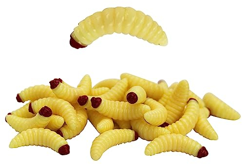 Silikon Maden Wurm Angelköder - 50 STK x 2cm Weiches Künstlicher Brotwürmer Schwimmen Köder Angeln Zubehör für Forelle Barbe