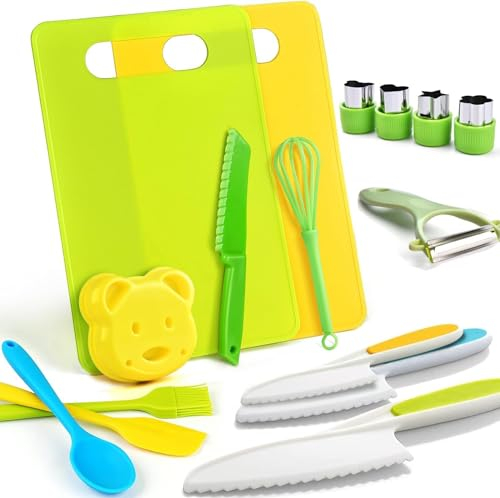 Owyee Set di 13 Coltelli da Cucina per Bambini, Coltello in Plastica con Bordi Seghettati per Tagliare e Cucinare, Frutta e Verdura