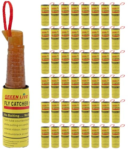 Panngu 48Pcs Piège à Mouches adhésif, Attrape Mouches l'intérieur, Rouleaux de Papier Tue-Mouches (Jaune)