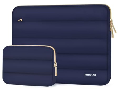 MOSISO Laptop Hülle Tasche 13,3 Zoll, 13-13,3 Zoll Puffy Laptoptasche Kompatibel mit MacBook Air 13 13,6/Pro 13/Pro 14, HP, Dell, ASUS, Lenovo, Polyester Horizontal Tasche mit Klein Etui, Marineblau