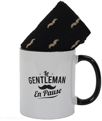 Linnea Box Cadeaux Un mug et Une Paire de Chaussettes Collection Gentleman Homme Moustache