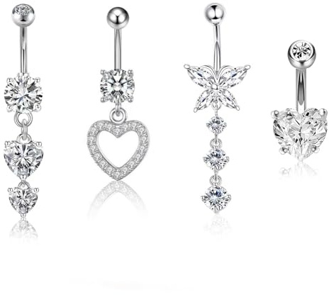 SZSMW 4 Pezzi Piercing Acciaio Chirurgico - Piercing Ombelico Pendente - Ombelico Anello - Adatto Per L'Abbinamento con Costumi da Bagno,Bikini,Mini Gonne,Design Unico,Alla Moda e Bello