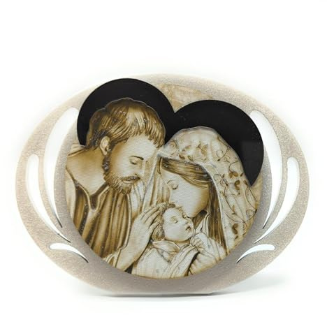 OVUNQUE PROTEGGIMI Quadro Sacra Famiglia Moderno in Legno con Vernice Perlata, 13x18 cm, Arte Spirituale e Made in Italy per la Tua Casa, Perfetto per un'Atmosfera di Devozione e Sacralità.