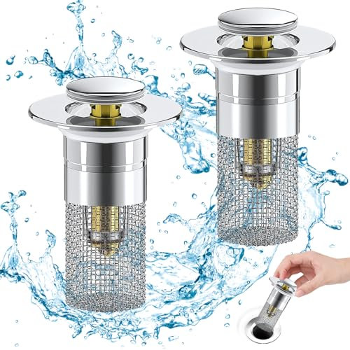Snarflun 2 Stücke Waschbeckenstöpsel für 34-40mm Abfluss Ablauf, Universal Pop Up Ablaufventil, Abflusssieb Waschbecken mit Haarsieb, Schnell Abflussstopfen für Aufsatzwaschbecken