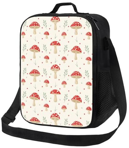 Bolsa térmica para el almuerzo para mujeres y hombres, bolsa de almuerzo con champiñones planos para adultos para mujeres y hombres, bolsa de almuerzo suave aislada, pequeña bolsa de almuerzo con